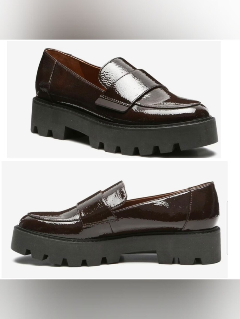 Franco Sarto Brindy Platform Loafers, Dark Brown Faux Patent Leather, EUC!